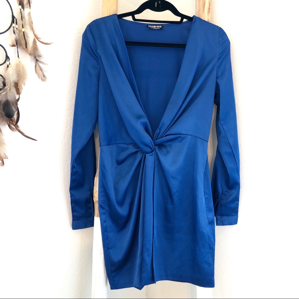 Fashion Nova Royal Sugar Free Blue Plunge Dress